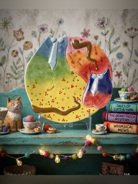 Studio Designworks "Joy Cats" hand-painted ceramic plate